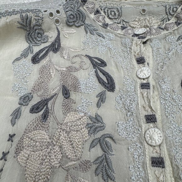 Johnny Was Women's Boho Floral Embroidered SS Tunic Blouse Top, Size M - Picture 4 of 10
